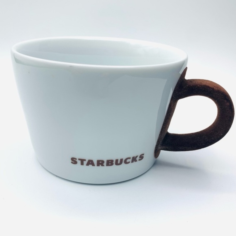 2010 Starbucks Kahla Coffee Mug White & Brown Velvet Handle - Made in Ge…